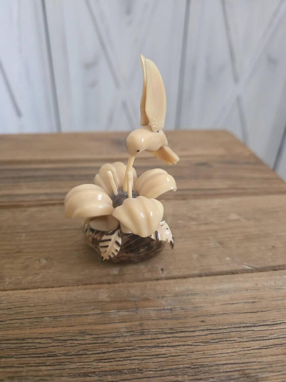 Decorative Cream Hummingbird Flower Accent